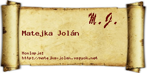 Matejka Jolán névjegykártya